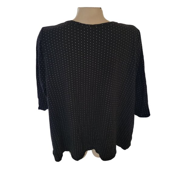 Catherines Black Polka Dot Tunic Top 2X 22/24W 3/4 Sleeves 100% Cotton Womens Bl - Picture 4 of 6